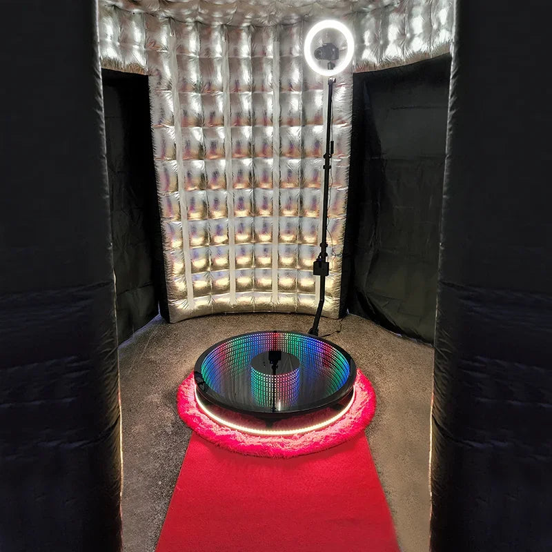 360 photo booth Infinity Glass portable 360 photo booth with props camera video booth 360 with ring light for wedding
