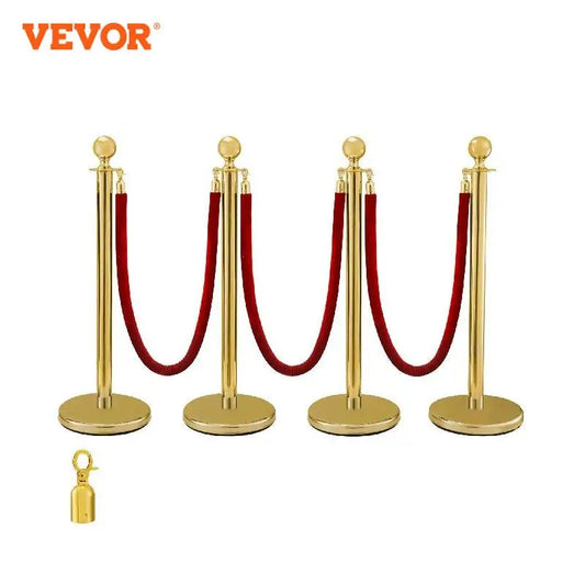 VEVOR 38Inch Gold Silver Stanchion Posts Queue Red Velvet Rope Crowd Control Line Barriers with Stable Base for Party Supplies