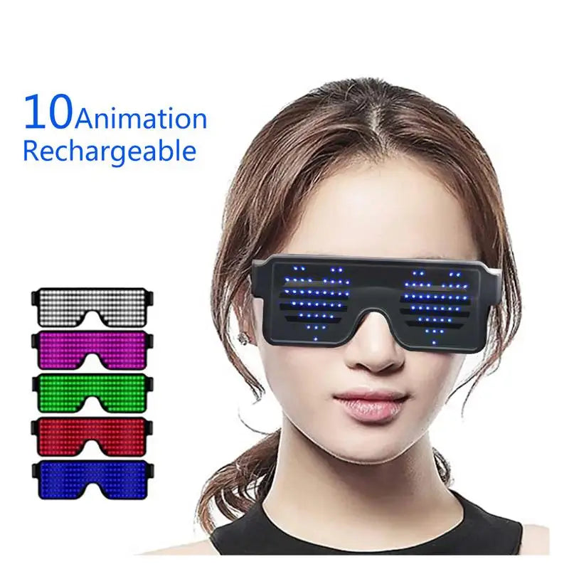 LED Glasses Party Luminous Glasses USB Charge Neon Glass Glowing Christmas Flashing Light Glow Sunglasses Halloween Supplies