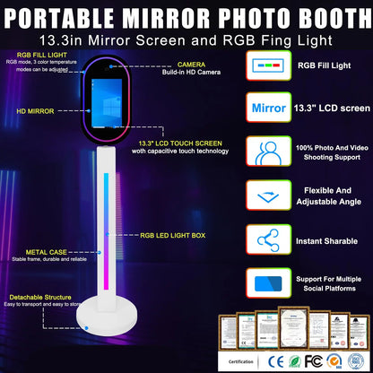 Mirror Photo Booth with Camera and APP Software Magic Selfie Station Shell Stand Photo booth Machine Touch Screen with Ring Light