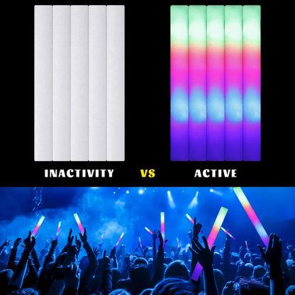 25/Pcs LED Glow Sticks Bulk Colorful RGB Glow Foam Stick Cheer Tube Dark Light for Xmas Birthday Wedding Party Supplies